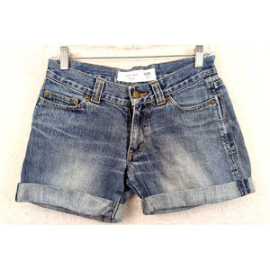Ladies Denim Shorts Brand sz 1/2 cuffs distressed low rise no stretch 1362
